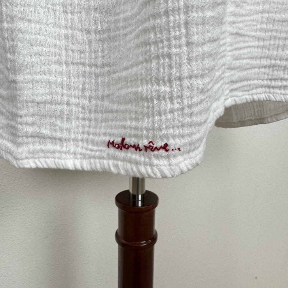 Gauzy White Cotton Top Womens‎ Large Beachy Relaxed Boho Tropical Breathable - Picture 5 of 16